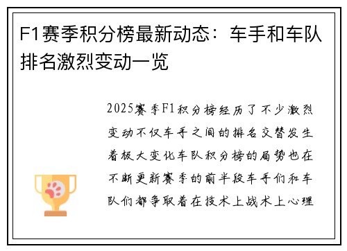F1赛季积分榜最新动态:车手和车队排名激烈变动一览 F1赛季积分榜最新动态:车手和车队排名激烈变动一览